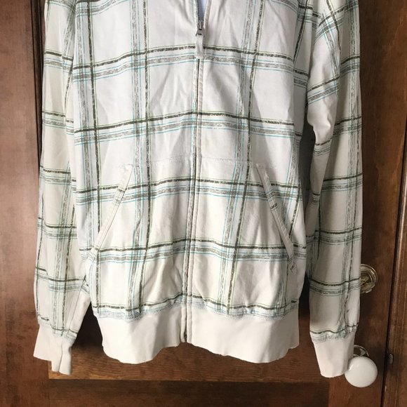 Triple Five Soul Natural White w/Gray & Teal Windowpane Plaid Zip-Up Jacket XL - Picture 9 of 13